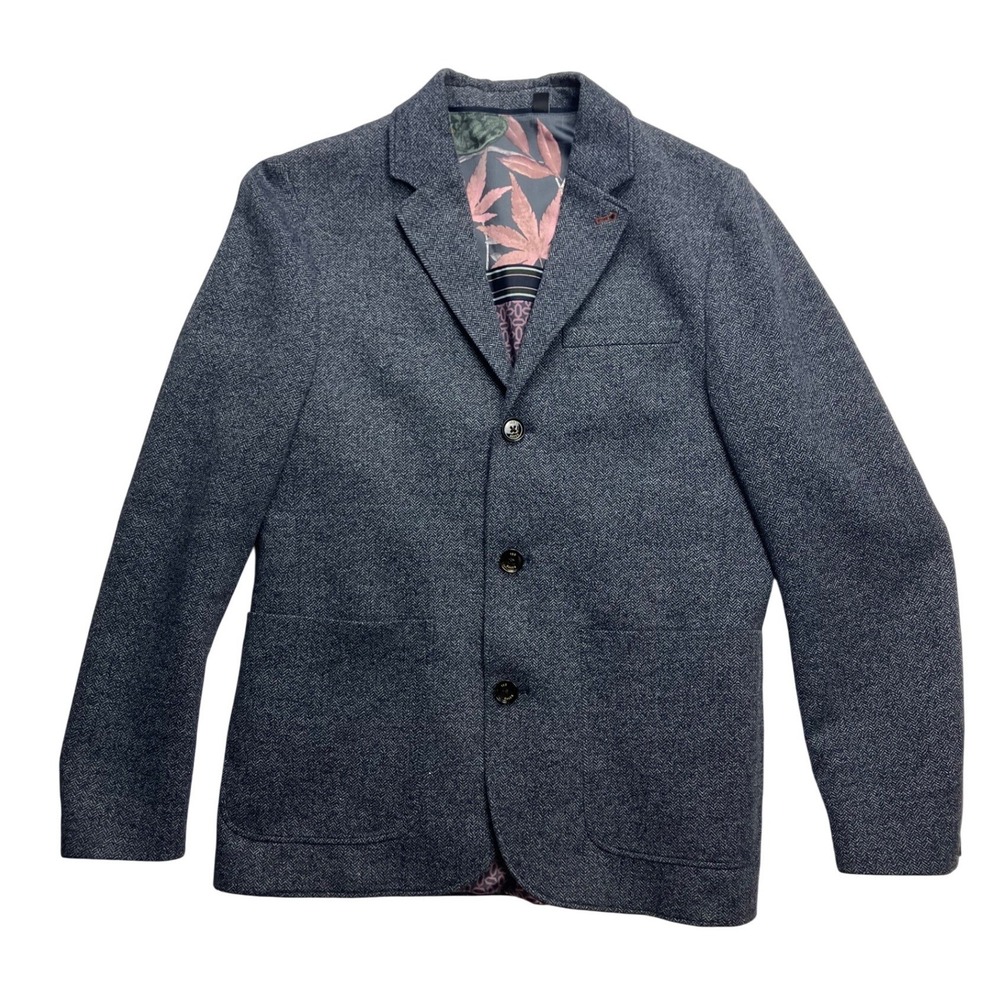 Ted Baker London Mens Herringbone Blazer Jacket Blue Gray Size 4